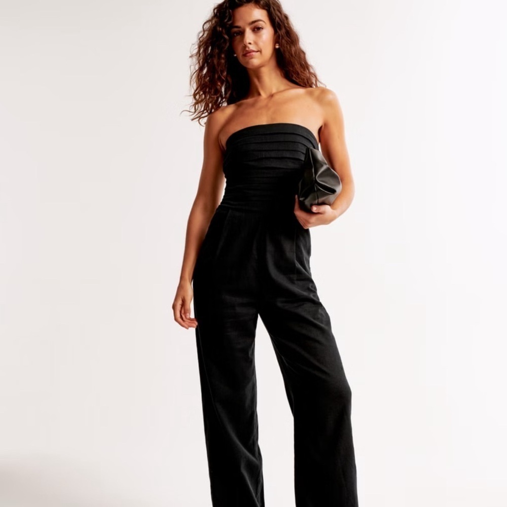 Abercrombie & Fitch Black Strapless Jumpsuit Flare